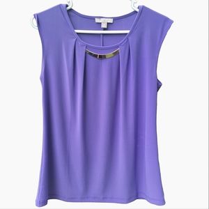 Roz & Ali Purple Pleated Blouse Size M